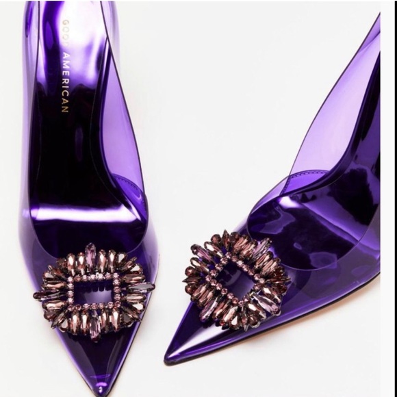 Good American Shoes - GOOD AMERICAN NWT, DUST BAG,PURPLE POINTED TOE 4”heels rhinestone toe bedazzled